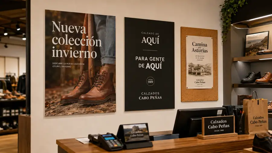 Carteles y pósters de interior impresos por Pingraf para Calzados Cabo Peñas