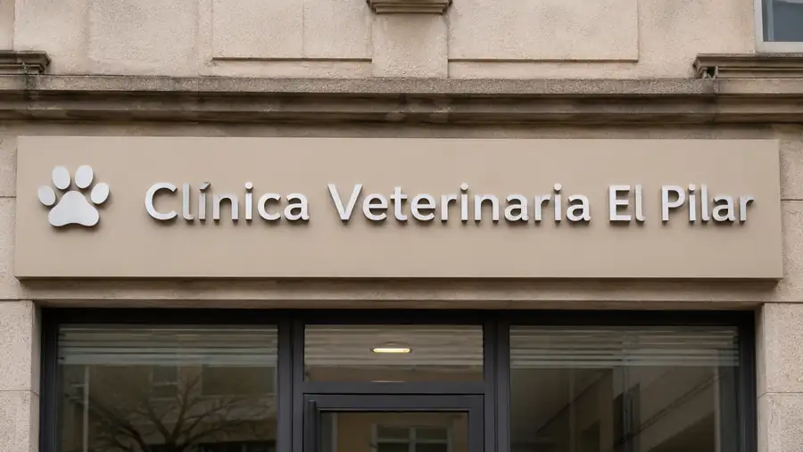 Placa de composite con letras corpóreas de la clínica veterinaria Pilar, fabricada por Pingraf