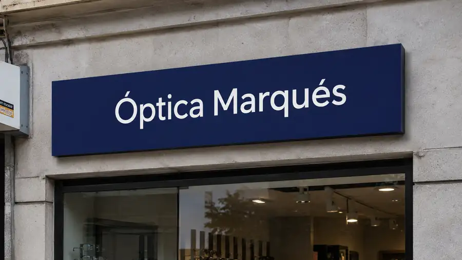 Rótulo de bandeja de composite plegado liso de la óptica Marqués en Oviedo, fabricado por Pingraf