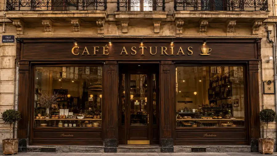Rótulo de fachada de Café Asturias fabricado e instalado por Pingraf en Asturias