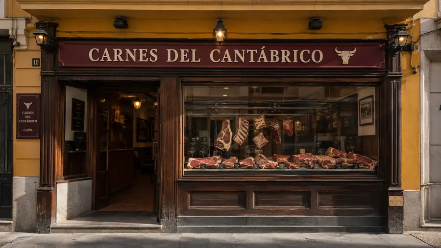 Rótulo de fachada de Carnes Cantabrico fabricado e instalado por Pingraf en Asturias