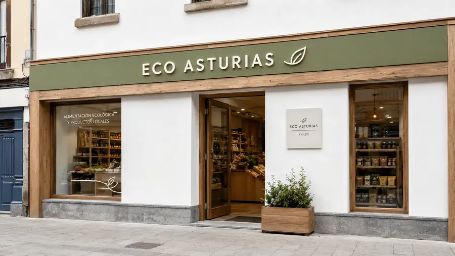 Rótulo de fachada de Eco Asturias fabricado e instalado por Pingraf en Asturias