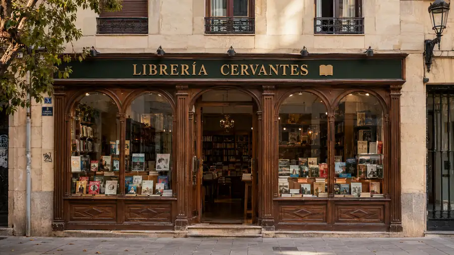 Rótulo de fachada de Libreria Cervantes fabricado e instalado por Pingraf en Asturias
