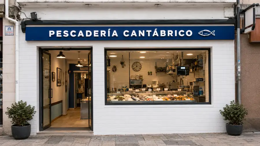 Rótulo de fachada de Pescaderia Cantabrico fabricado e instalado por Pingraf en Asturias