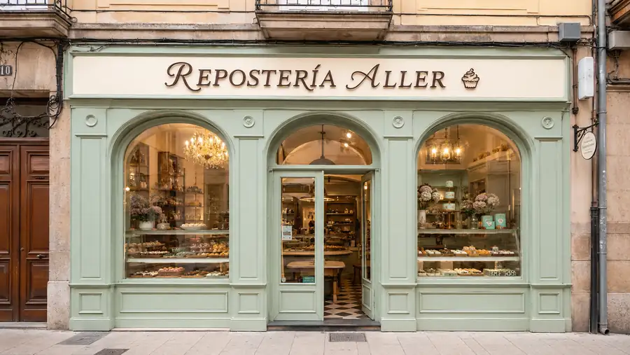 Rótulo de fachada de Reposteria Aller fabricado e instalado por Pingraf en Asturias