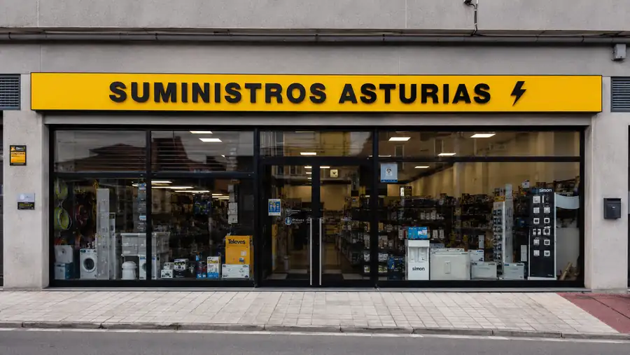 Rótulo de fachada de Suministros Asturias fabricado e instalado por Pingraf en Asturias