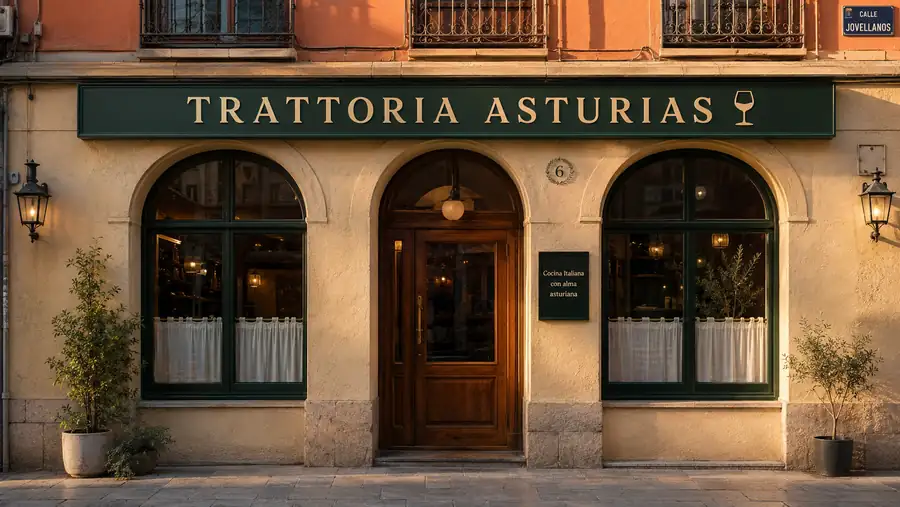 Rótulo de fachada de Trattoria Asturias fabricado e instalado por Pingraf en Asturias