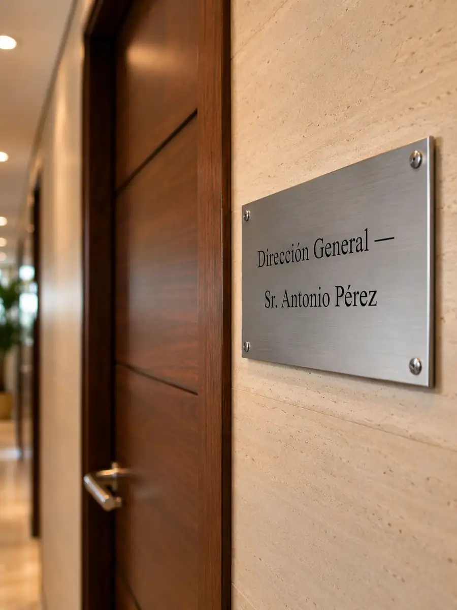 Placa de puerta de Dirección General fabricada por Pingraf en Oviedo
