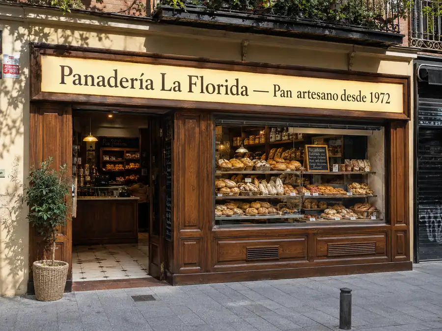 Cajón de luz frontal retroiluminado de una panadería en Oviedo, fabricado por Pingraf
