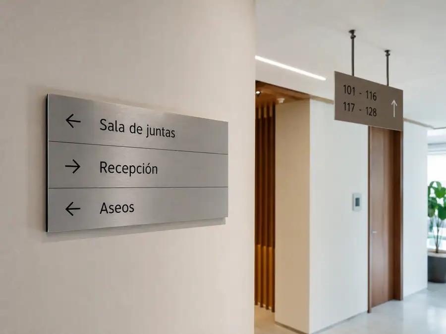 Señalética direccional de oficina fabricada por Pingraf