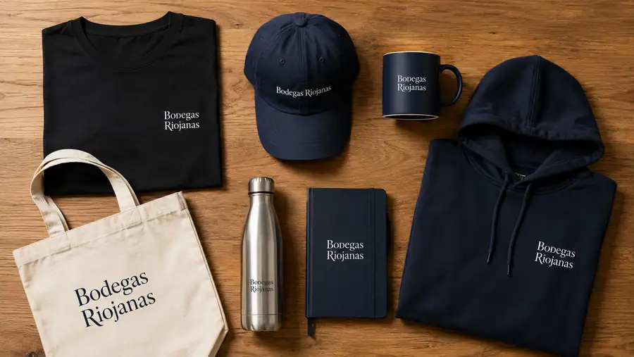 Surtido de merchandising personalizado preparado por Pingraf para Bodegas Riojanas