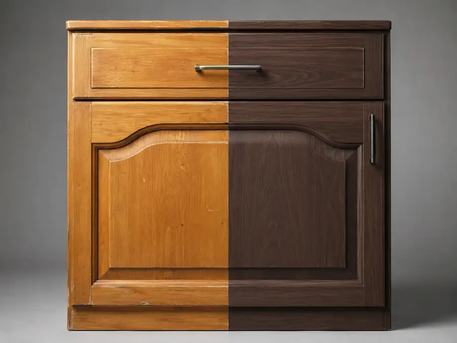 Antes y después de un mueble renovado con vinilo arquitectónico por Pingraf en Oviedo