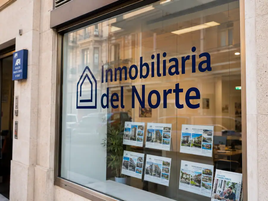 Vinilo de corte aplicado por Pingraf en la cristalera de una inmobiliaria en Oviedo