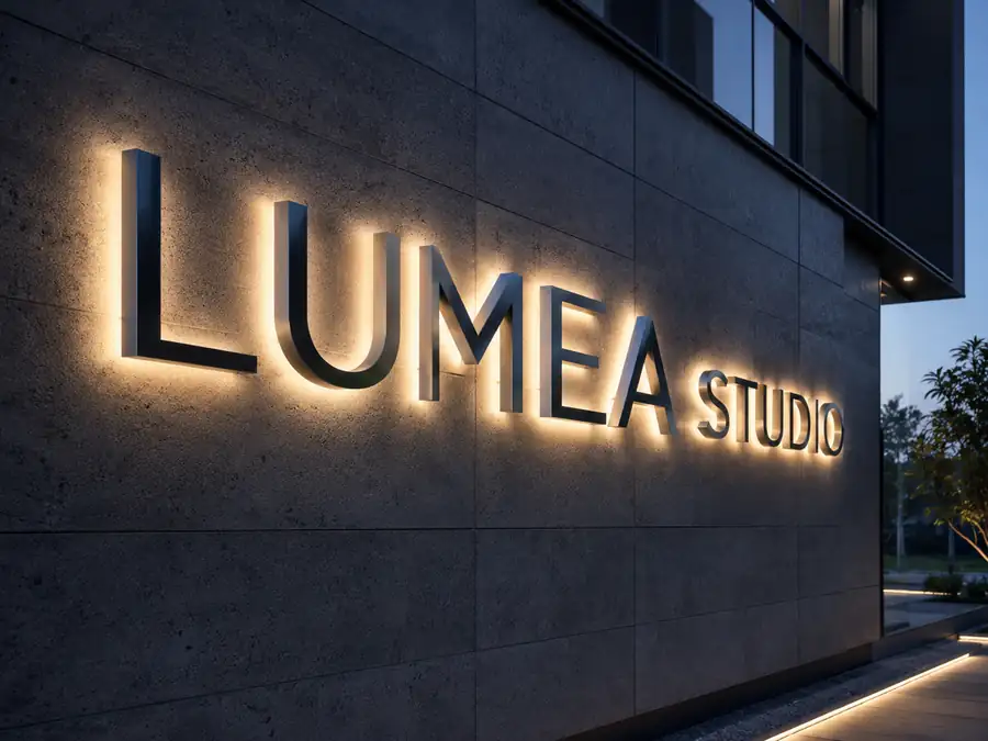 Letras corpóreas con iluminación halo en una fachada rotulada por Pingraf