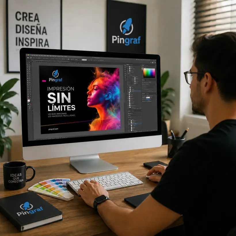 Diseñador de Pingraf trabajando en diseño gráfico e identidad de marca