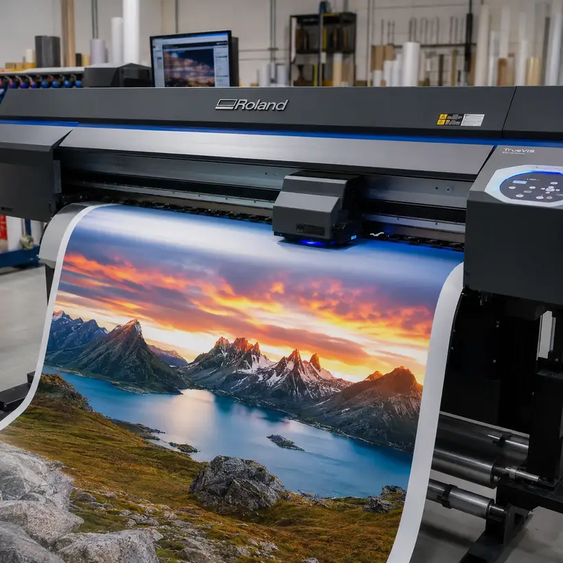 Impresión de gran formato en plóter Roland en el taller de Pingraf